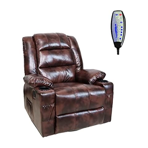 COZYBRITE Recliner Chair Swivel Armchair with Massage Heating Rocking Side Pockets Cup Holders Reclining PU Leather - 7172 Manual (Brown) Cover