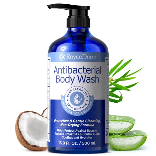 Roycederm Antibacterial & Antifungal Body Wash (16.9 fl oz) - Antibacterial Soap for Odor, Back Acne, Jock Itch, Athlete’s Foot & Eczema - Kills 99.9% of Germs & Bacteria - Non-Drying Daily Cleanse