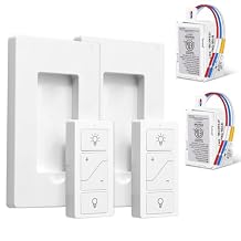 Wireless Dimmer Switch, 2 Remote Light Switch and 2 Receiver kit, Work with Alexa Voice Control, Single Pole Smart Wall Switch Lighting Fixture for Dimmable Bulbs Ceiling Lamps, ETL Listed