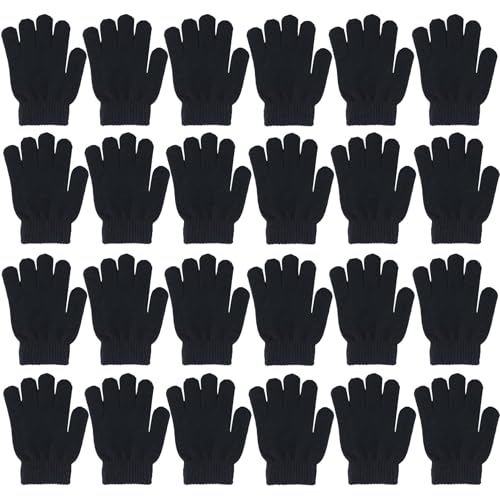 FIRITHYC Kid's Winter Magic Gloves, 12 Paare Winter Stretchy Warm Magic Gloves Fit für 6-10 Jahre alt Jungen oder Mädchen stricken Handschuhe (12pcs Black)