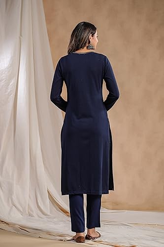 Image of Ishin Womens Polyester Straight Fit Jacquard Style Ethnic Motifs Winterwear Kurta