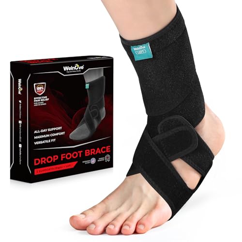 AFO Drop Foot Brace – Adjustable Soft Support with Forefoot Plate for Foot Drop, TBI, ALS, MS – Wear with Shoes or Barefoot – Left & Right Included（One Size）