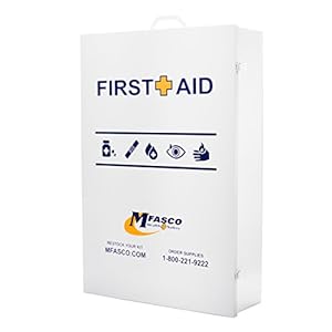 MFASCO Metal First Aid Cabinet w/Door Pouch – Wall Mountable Workplace, Industrial Safety Kit, Empty 5-Shelves Storage w/Door Pocket for Medical Supplies, Home Organizer, Health Care Emergency Shelf