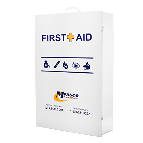 MFASCO Metal First Aid Cabinet with Door Pouch - Wall Mountable Workplace Industrial Safety Kit, Empty Large 5-Shelves Storage with Label - 28.75 x 19.5 x 6.25 Inches, ANSI Z308.1-2015 Type I & II