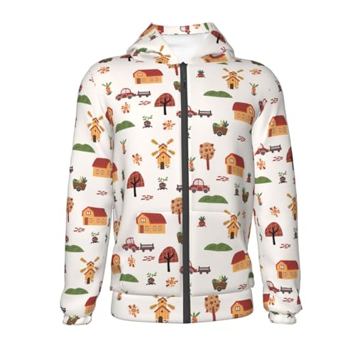 Houses and Windmill Kids Pullover Hoodies Boys Zip Up Sweatshirts Girls Athletic Clothes with Pocket2