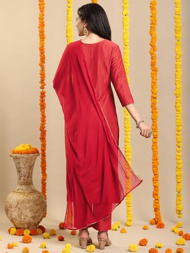 Image of GoSriKi Women's Rayon Viscose Embroidered Straight Kurta with Pant & Dupatta