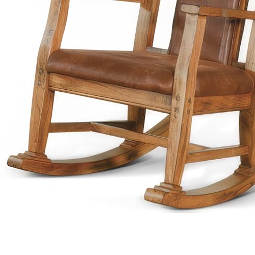Butaca Mecedora con Asiento de Cuero Sintético Marrón miniatura 6