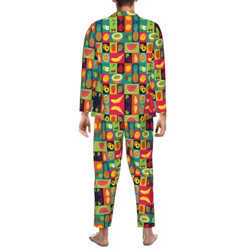 Pyjama imprimé fruits Art Style : ensemble de détente fluide à col cranté