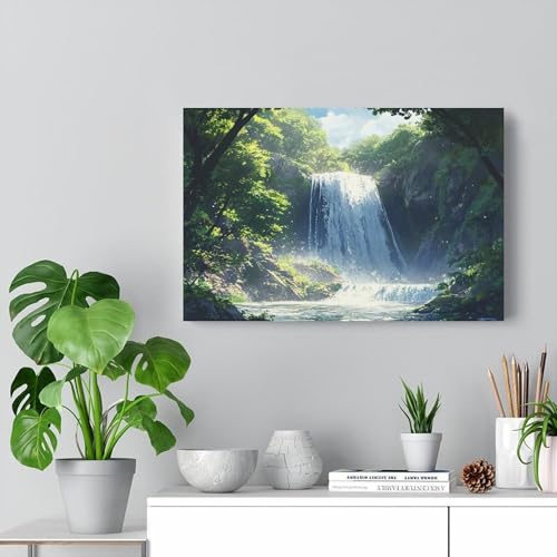 Toile murale abstraite de forêt cascade évocation nature apaisante - 7