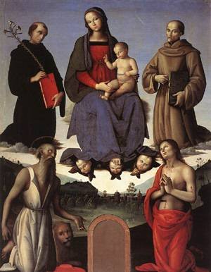 Peinture à l'huile tableau spirituel Madonna and Child de Pietro Perugino format 36x48