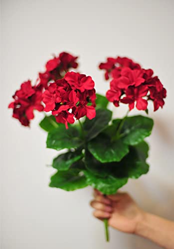Mumiko 4Pcs 18'' Artificial Geraniums Silk Flowers Plants Home Outdoor Decor Garden Tomato (Tomato) #TOP5