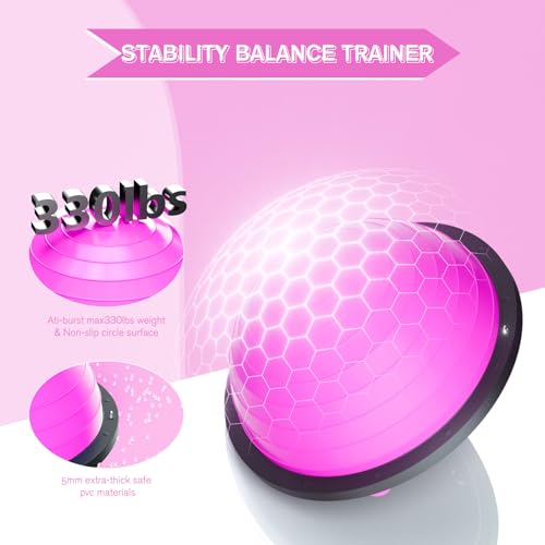 Image of Half Balance Ball Trainer - 23 Inch Half Exercise Ball for Workout, Physical Therapy, Yoga, Home Gym, Core Strength, Stability, Fitness, Balance Training Equipment with Resistance Bands, Foot Pump