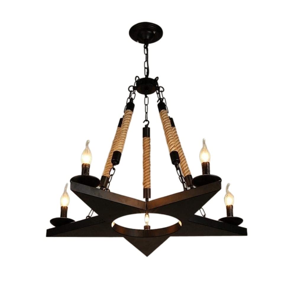 Chandelier pentagramme E14 réglable en hauteur style rétro industrial grand salon