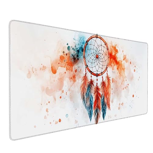 Tapis de souris XXL Attrape-Rêves blanc grand tapis souris PC gamer antidérapant 80cm