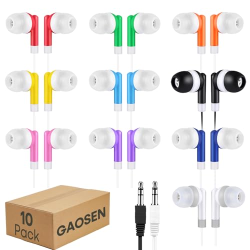 Gaosen 10 Pack Bulk Wired Earbuds for Classroom Students Kids, Multi Colored Class Set School Earphones for Children Toddler Teens Boys Girls and...