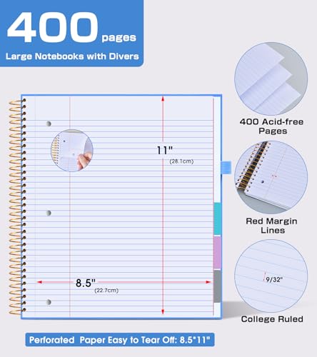 Carnet ligné 5 sujets à couverture rigide et 400 pages perforées bleu - 5