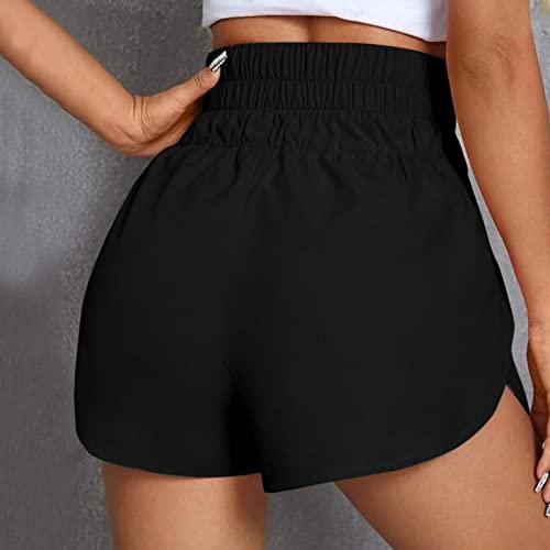Dunkle Running Shorts With Phone Pocket Women High Waist Quick Dry Workout Shorts Lightweight Athletic Sports Shorts Black #TOP2