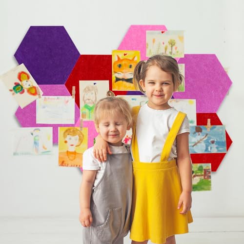 Tableau d'affichage en feutre hexagonaux modulables violet foncé avec épingles - 6