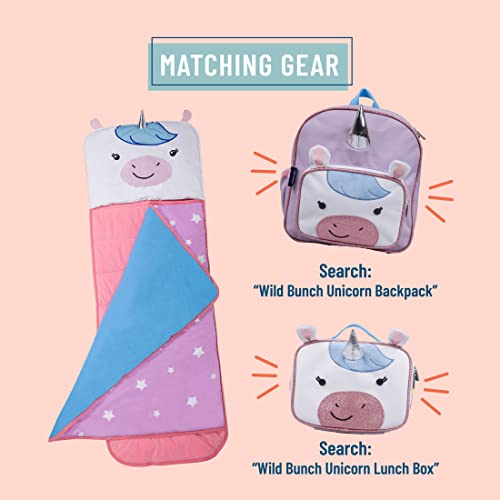 Image of Wildkin Kids Velour Nap Mat for Girls - Soft & Cozy Toddler Sleep Mat with Built-in Blanket for Daycare, Preschool, Kindergarten & Travel, Ages 3-7, Machine Washable - Unicorn