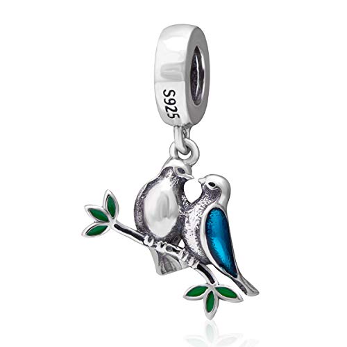 Bijoux animaux en argent sterling avec charm perle oiseau ciselé