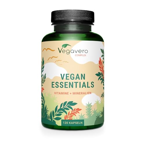 Vegan Essentials Vitaminkomplex | Vitamine A, B12, B2, D3 + K2, Folat, Eisen, Selen, Jod, Calcium | Hochdosiert und Bioverfügbar | Laborgeprüft | Ohne Zusatzstoffe | Deutsche Produktion von Vegavero