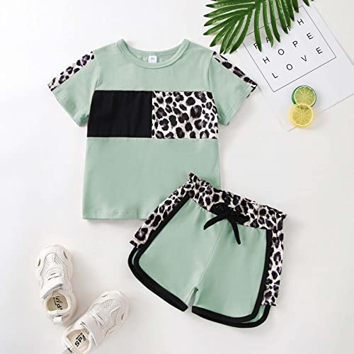 Image of FOCUTEBB Toddler Girl Clothes Baby Leopard T-Shirt Shorts Summer Set 18M-8Y