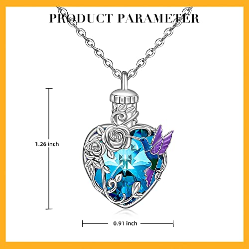 Hummingbird Urn Necklace For Ashes For Women Sterling Silver Blue Heart Crystal Rose Flower Cremation Bird Pendant Ashes Memorial Locket Memory Hummingbird Necklaces Gift #TOP2