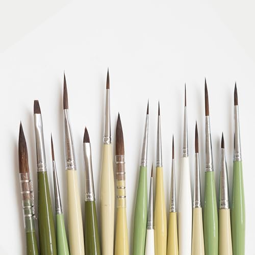 Image of Wood Professional Artist Miniliners Synthetic Detail Paint Brushes Set with Storage Case, 16 Pieces, Mixed Sizes