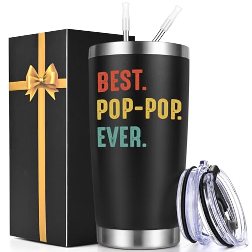 Image of Lifecapido Granpa Gifts, Pop Pop 20oz Tumbler, Fathers Day Birthday Christmas Retirement Gifts for Pop Pop Grandpa Grandfather, Black