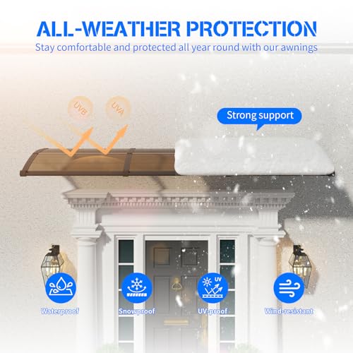 Awning-for-Door-Entrance-with-Drainage-Sink40x40-Inch-Awnings-for-DoorsWindow-Canopy-Exterior-with-Plastic-Steel-BracketPolycarbonate-CoverUVRainSnow-Protection-for-HousePorchPatioDeck Awning for Door Entrance with Drainage Sink40x40 Inch Awnings for DoorsWindow Canopy Exterior with Plastic Steel BracketPolycarbonate CoverUVRainSnow Protection for HousePorchPatioDeck