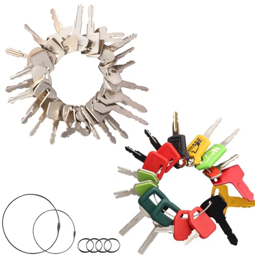 Heavy Equipment Machine Keys Master Set, 39 Excavator Dozer Skid Steer Loader Forklift Roller Keys Fit CAT Caterpillar Bobcat JD Case JLG JCB Hyster Ford Holland Yanmar Kubota Komatsu Toyota Hitachi