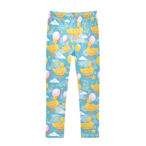 Cute Baby Ducks Girls' Leggings Toddler Doodles Holding Balloons Kids Yoga Pants Dance Active Tights 4T