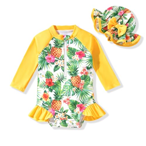 Image of Aalizzwell Baby Girls Long Sleeve One Piece Swimsuit with Hat