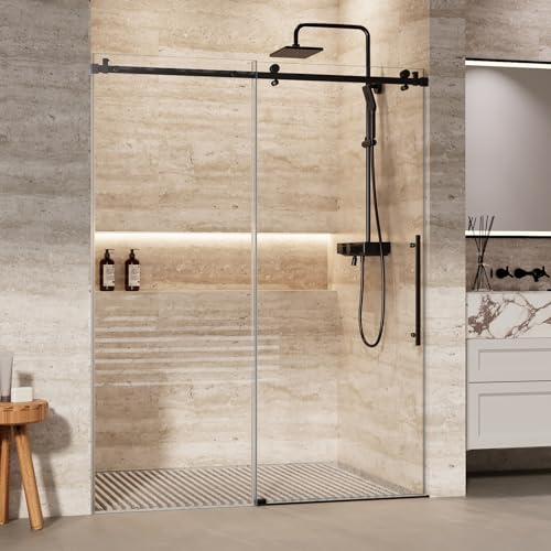 Shower Glass Door with Waterroof Seal Strip (56-60" W x 75 "H), Frameless Shower Sliding Door with Clear SGCC Tempered Glass 5/16" (8mm), Stainless St