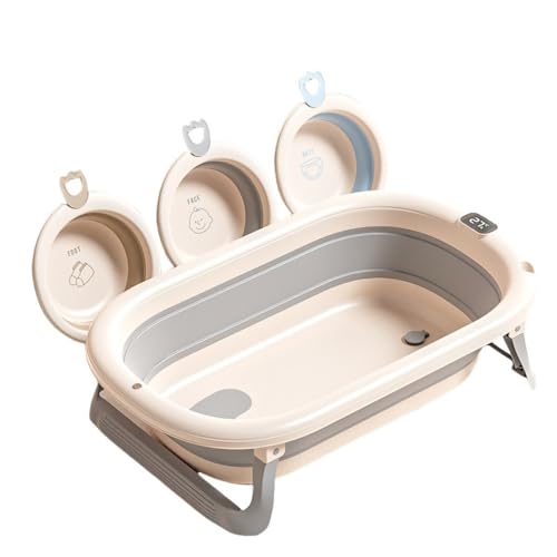 Klivex ベビーバス 折り畳み式 バス 赤ちゃん キッズ お風呂 沐浴 シンク 子供用品 0-8歳に適用 湯温計付き 軽量 省スペース 収納容易 沐浴 シンク+バスタブスタンド 新生児 乳幼児 (グレー,バスタブ+折りたたみ式洗面台3台)