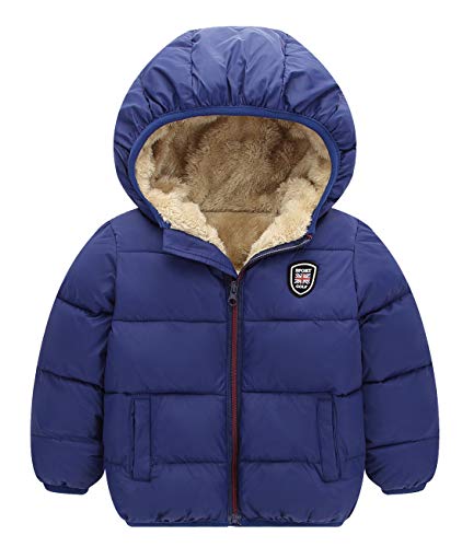 Happy Cherry Boys Girls Winter Thick Jacket Warm Fleece Fur Lining Zipper Hooded Windproof Coat Outwear for 1-7 Years