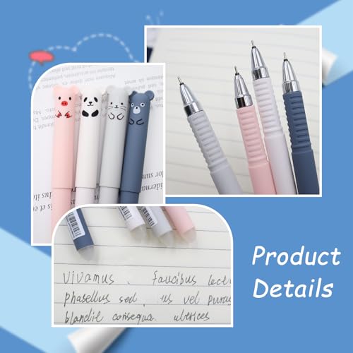 CONNECTION Erasable Pens 20 Pcs Animal Rub Out Pens 0.5mm Cute Cartoon Erasable Gel Pen Correctable Ballpoint Pen for Students Calligraphy Drawing Office Supplies (Multi-color) - Image 3