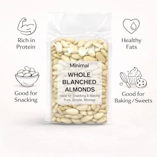 Image of Minimal Whole Blanched Almonds 150g | Premium Skinless Almonds | Smooth Texture, Clean Taste | Ideal for Snacking, Baking & Desserts (Pack Of 1)