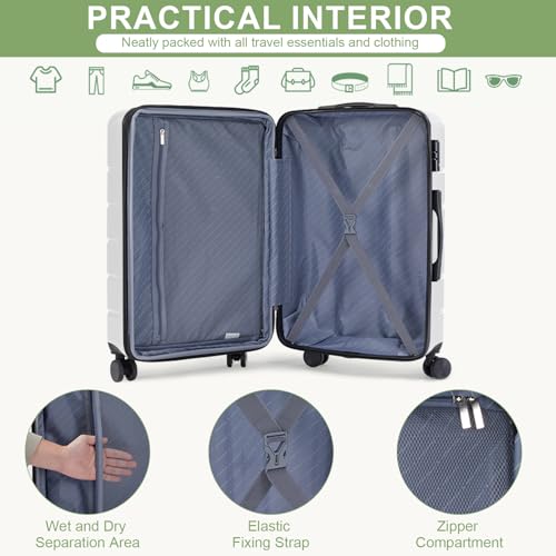 Carry On Luggage, 28 Inch Carry On Luggage with Wheels, Hard Shell Suitcases with TSA Lock, Expandable Luggage Durable Suitcase for Travel, Move House or Business Trip, White3