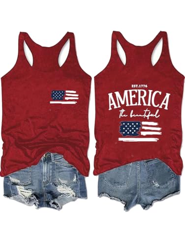 4th of July Outfits for Women Fourth of July Shirts Tank Top Blouse(Red 2-S)