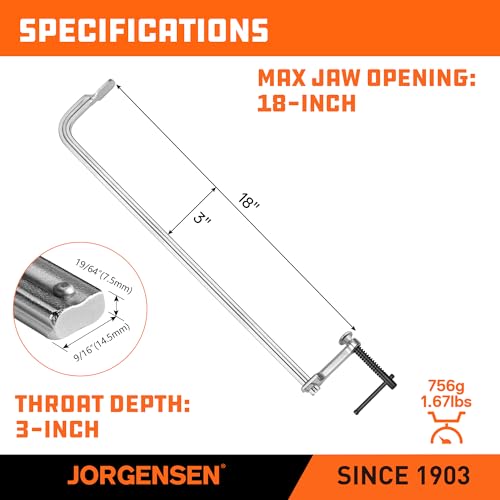 Image of Jorgensen 18-Inch Light-Duty Drop Forged Steel Bar Clamps, 2-Pack