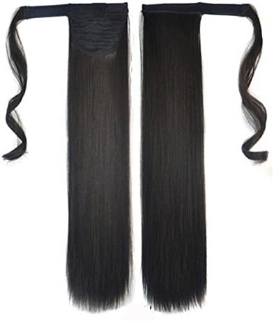 Clip In Human Hair Synthetic Wrap Around Ponytail - Black 24''', natural Black, 24 inch