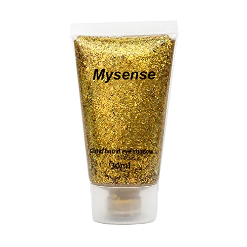 Mysense Gold Body Glitter,Singer Concerts Face Glitter Gel,Music Festival Rave Accessories,Chunky Mermaid Glitter Sequins For Face Eye Hair Decorations,Glitter Gold Face Paint Makeup For Women,30G #TOP3