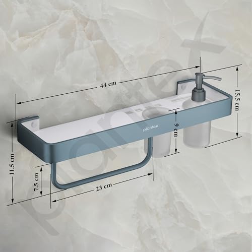 Image of Plantex 4in1 Shelf for Bathroom /Aluminium and Acrylic Shelf with Tumbler Holder, Liquid Soap Dispenser and Napkin Space /Bathroom Organizer with Drill-Pack of 1(Grey and Milky White)