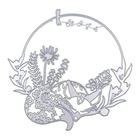 LZBRDY Circle Frame Flower Leaves Branch Embossing Background Metal Cutting Dies for Card Making Scrapbooking Birthday Thanksgiving Christmas Crafts Die Cuts Cover