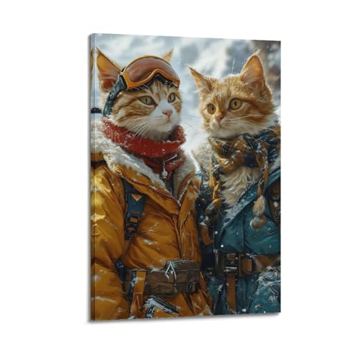Poster deux chats en vêtements d'hiver pour égayer un mur blanc sans cadre