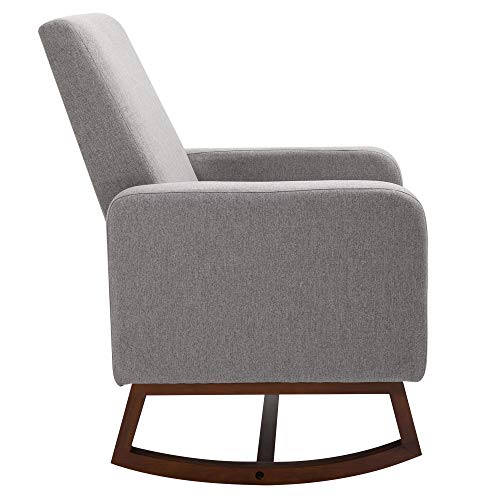Homcom Accent Lounge Rocking Chair With Solid Curved Wood Base And Linen Padded Seat, Grey #TOP3