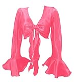 Indian Trendy Women's Satin Ruffle Sleeve Tie Top Choli Blouse Belly Dance Gypsy (Fluorescent Pink, One Size)