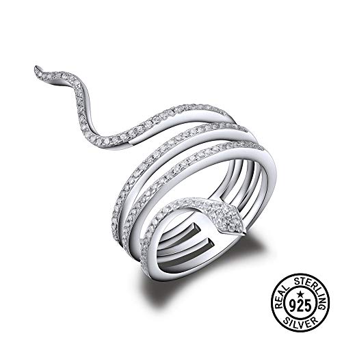 SALAN 925 Slittato Sterling Anelli per Donne Anello Serpente Animale Impilabile Clear Zircone Cerchio Speciale Anelli di Trendy Anelli di Tendenza Partito Gioielli Punk