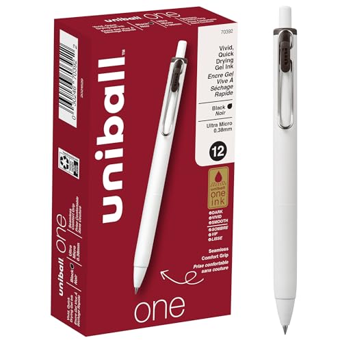 Uniball One Gel Pen 12 Pack; 0.38mm Ultra Micro Black Pens; Gel Ink Pens | Office Supplies Sold by Uniball are Pens; Ballpoint Pen; Colored Pens; Gel Pens; Fine Point; Smooth Writing Pens
